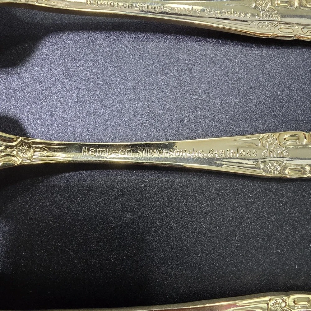 Hampton Silversmiths Gold SS Salad Forks Set of 4 Vintage Versailles Elegant
